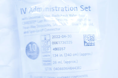 Braun 490357 IV Administration Set, 10 Drops/mL, Volume 26mL, Length 134inch